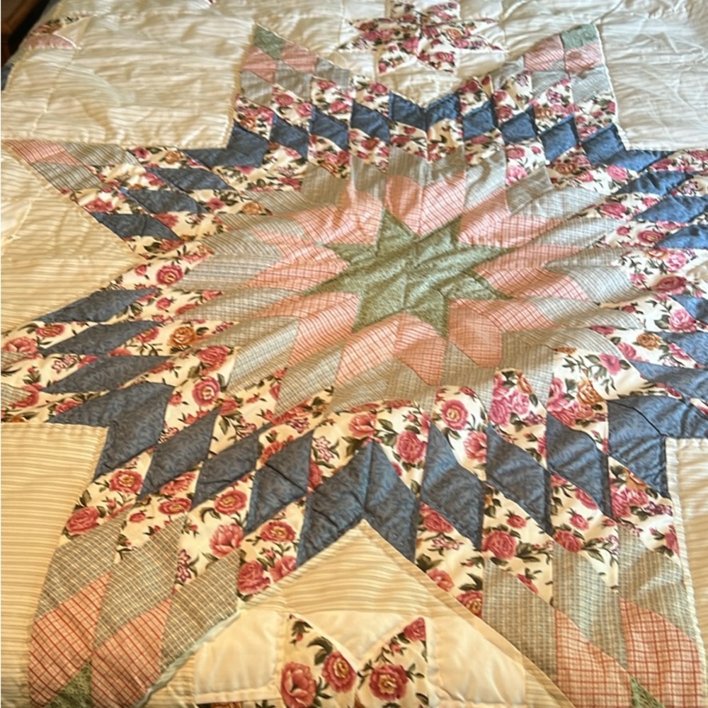 Floral Star Quilt - Blue, Pink, Cream